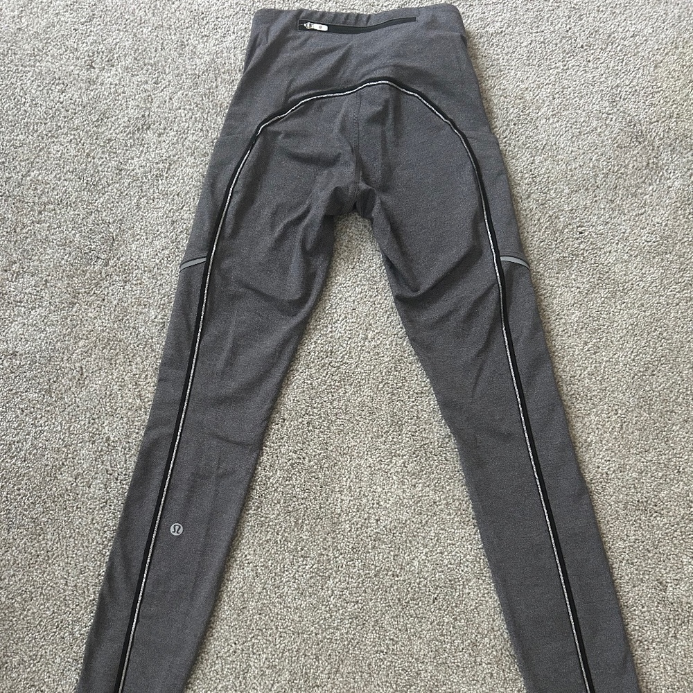 Lululemon Leggings. Grey with black pinstripes.
